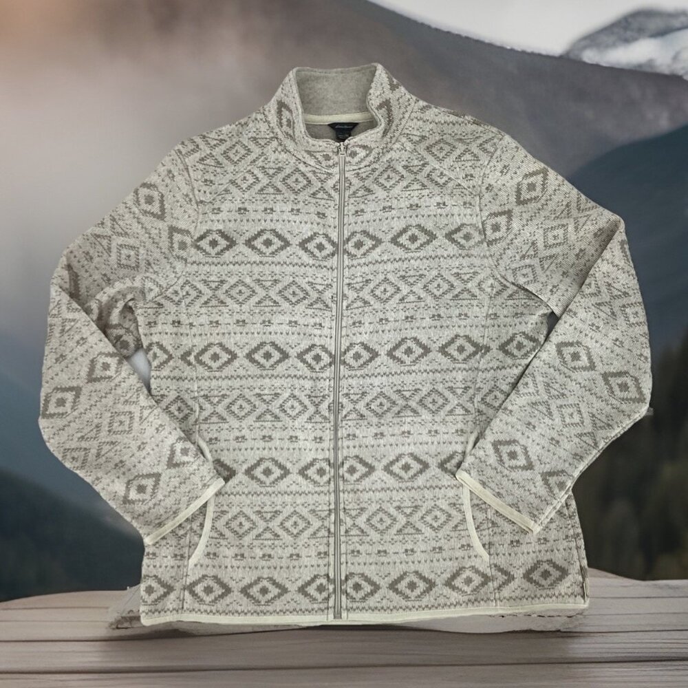 Eddie Bauer Fleece Jacket Womens 2XL Gray Outdoor Comfort Mockneck Outerwear